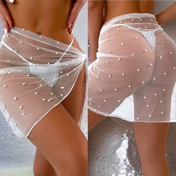 Pearl Embellished l Sheer l OS l Sarong, Wrap, Cover up l 6 Vibrant Colors l New - Picture 2 of 9